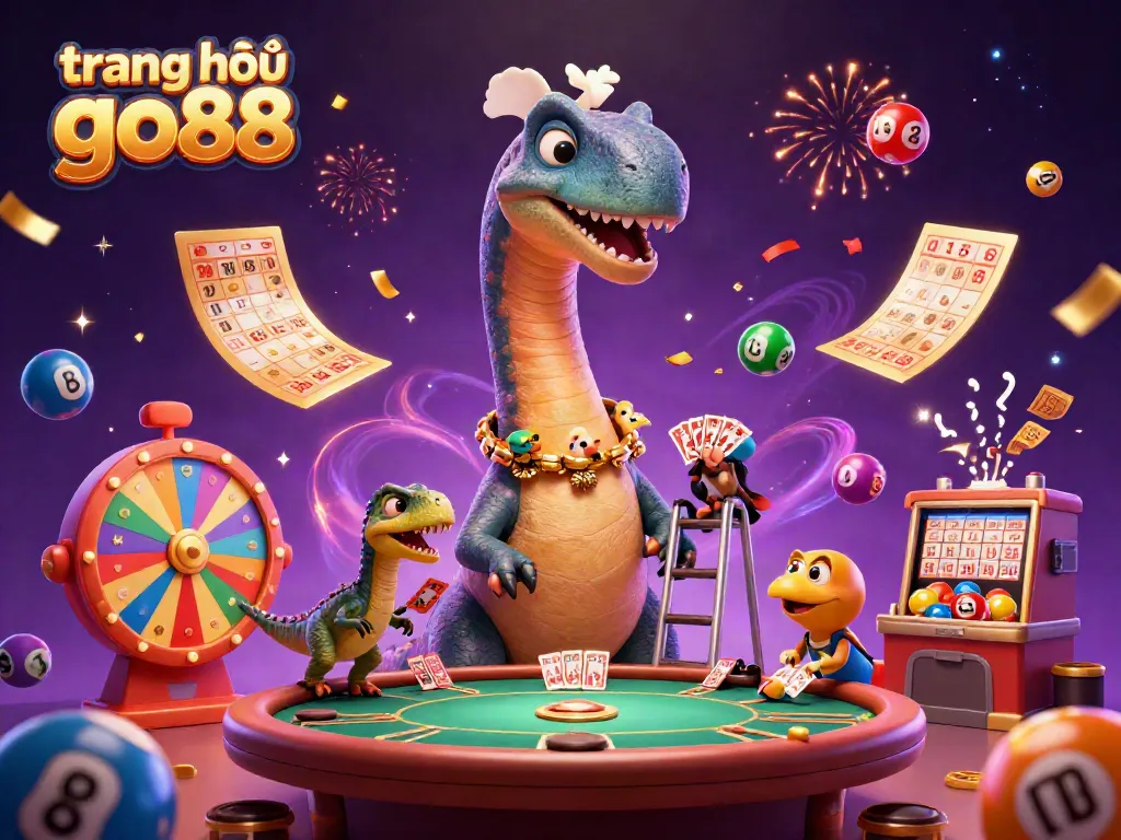 Experience the excitement on trang chủ go88 with the brontosaurus and clever raptor in a vibrant casino scene.