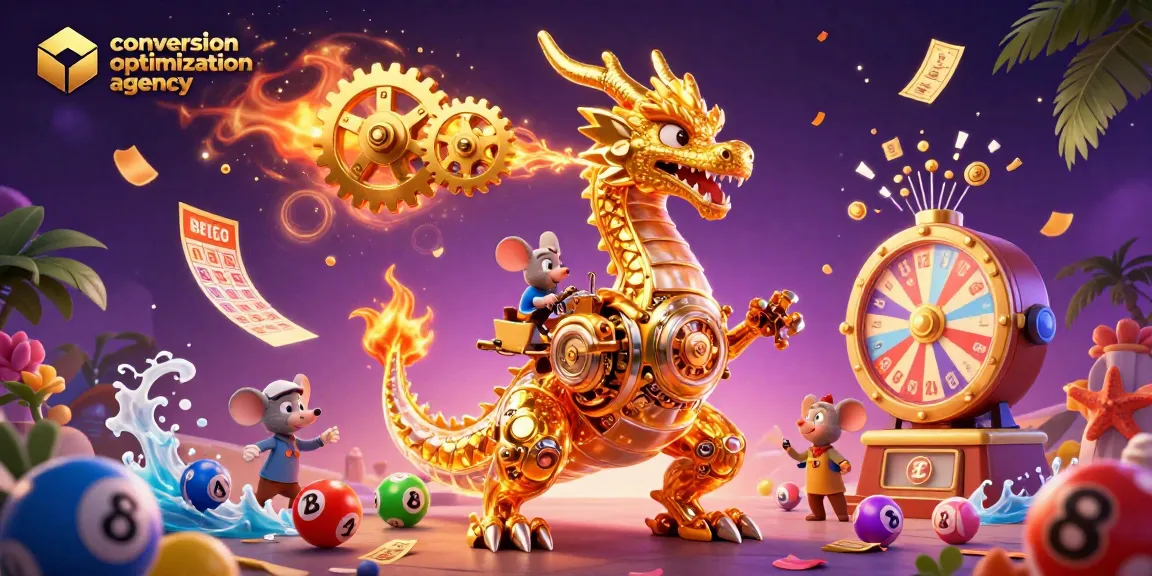 Engage with the vibrant world of the conversion optimization agency as a golden dragon unleashes luck.