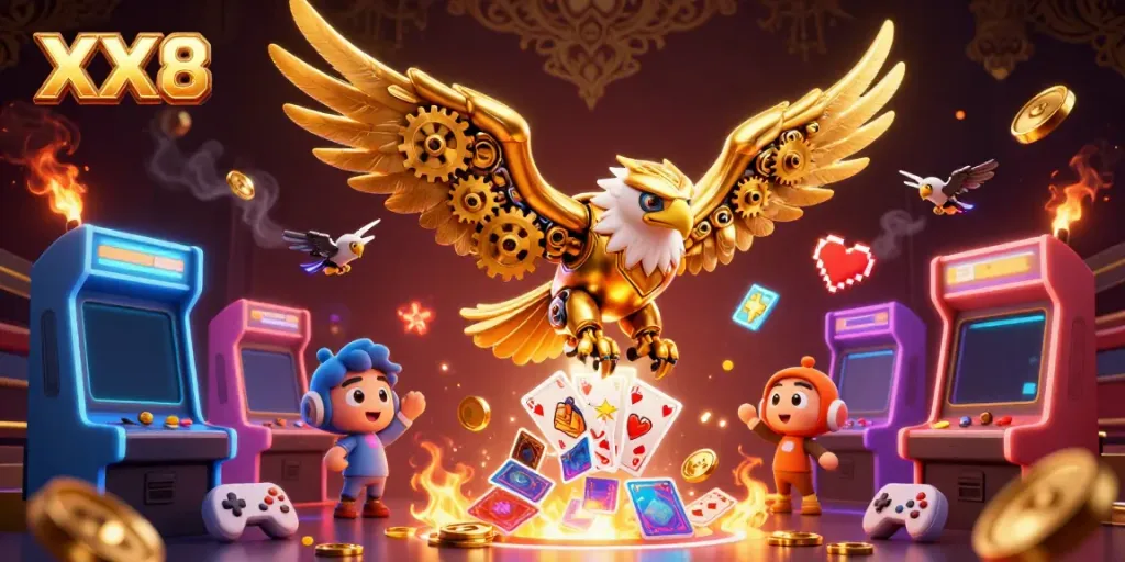 Experience thrilling gameplay with the XX8 casino featuring energetic elements in a vibrant 3D illustration.