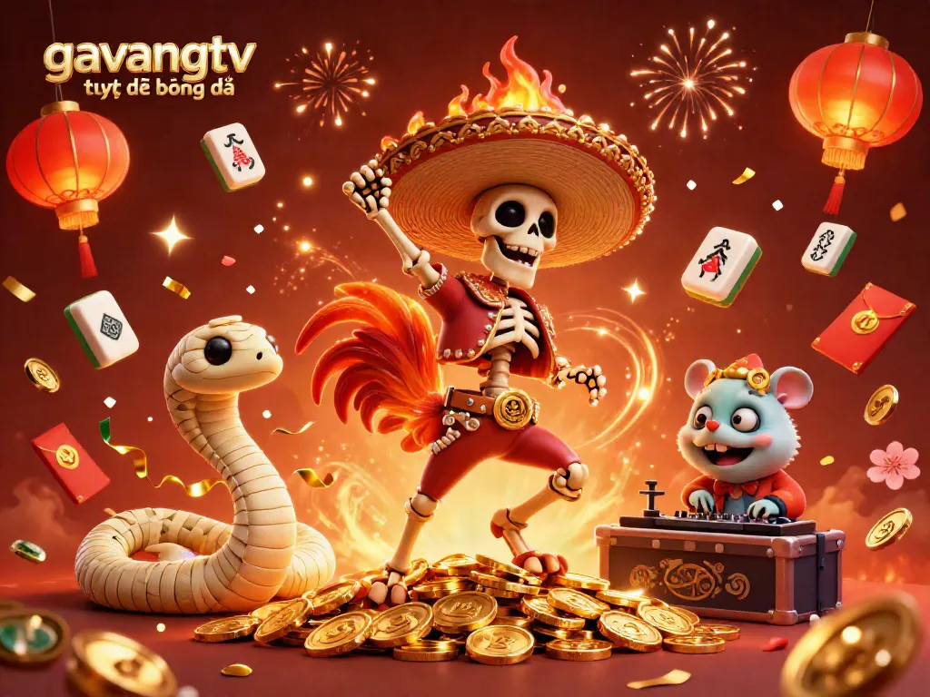 Experience the excitement of gavangtv trực tiếp bóng đá with vibrant 3D characters celebrating on golden coins.