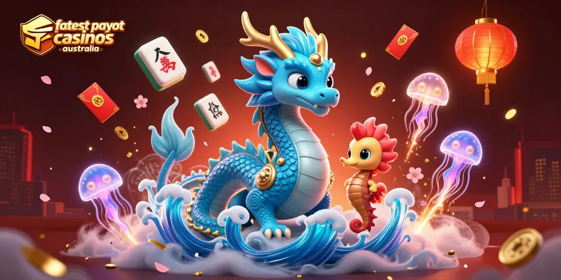 Experience the fastest payout casinos in Australia with a rich, vibrant 3D scene featuring mythical elements.