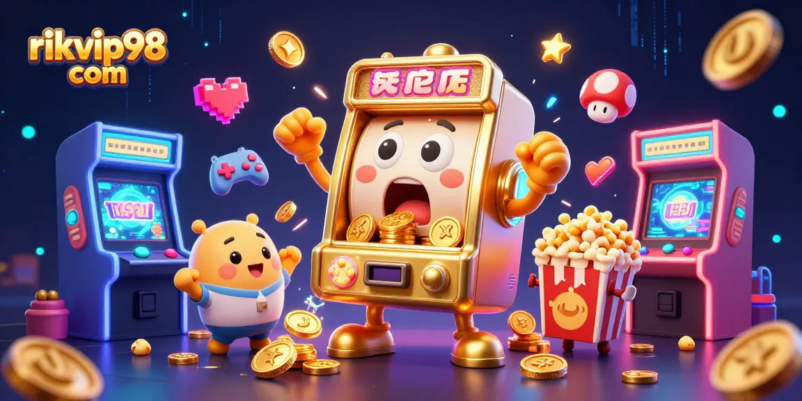 Spin big wins at rikvip98 com with this vibrant slot machine action scene!